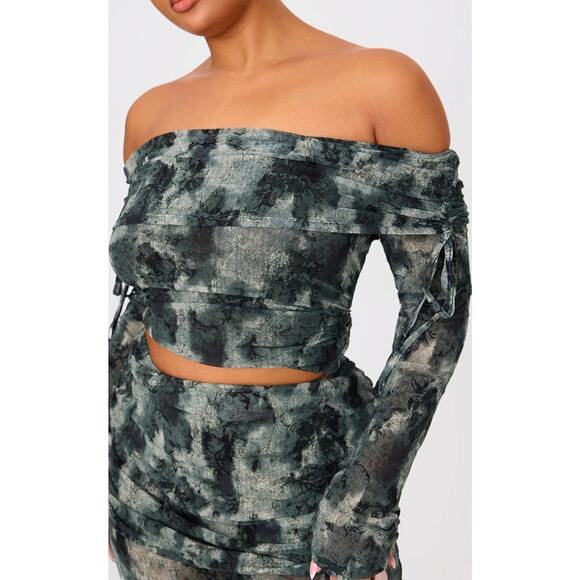NWT PLT PLUS GREEN DEVORE MESH FOLDOVER LONG SLEEVE TOP Women’s 14 18 New - Picture 1 of 6